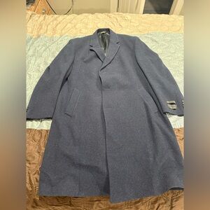 New JOS A BANK Mens Overcoat 46R Merino Wool Topcoat Coat Single Breasted Navy